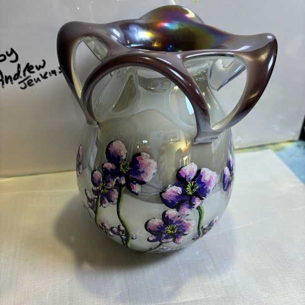 A hand painted and fired glass vase by Andrew Jenkins 
