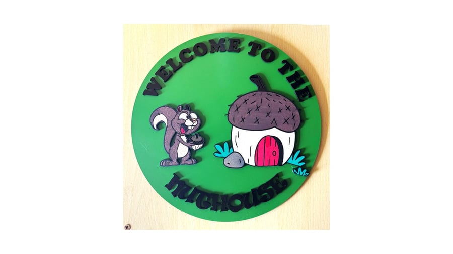 Handmade - Welcome to the Nuthouse! 3D Squirrel & Acorn Wall Sign