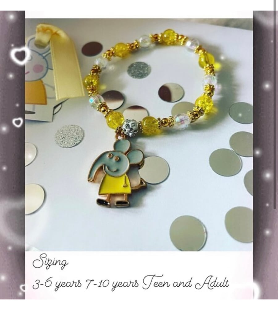 Emily elephant stretch beaded ab crystal bracelet with gift label toddler adult 