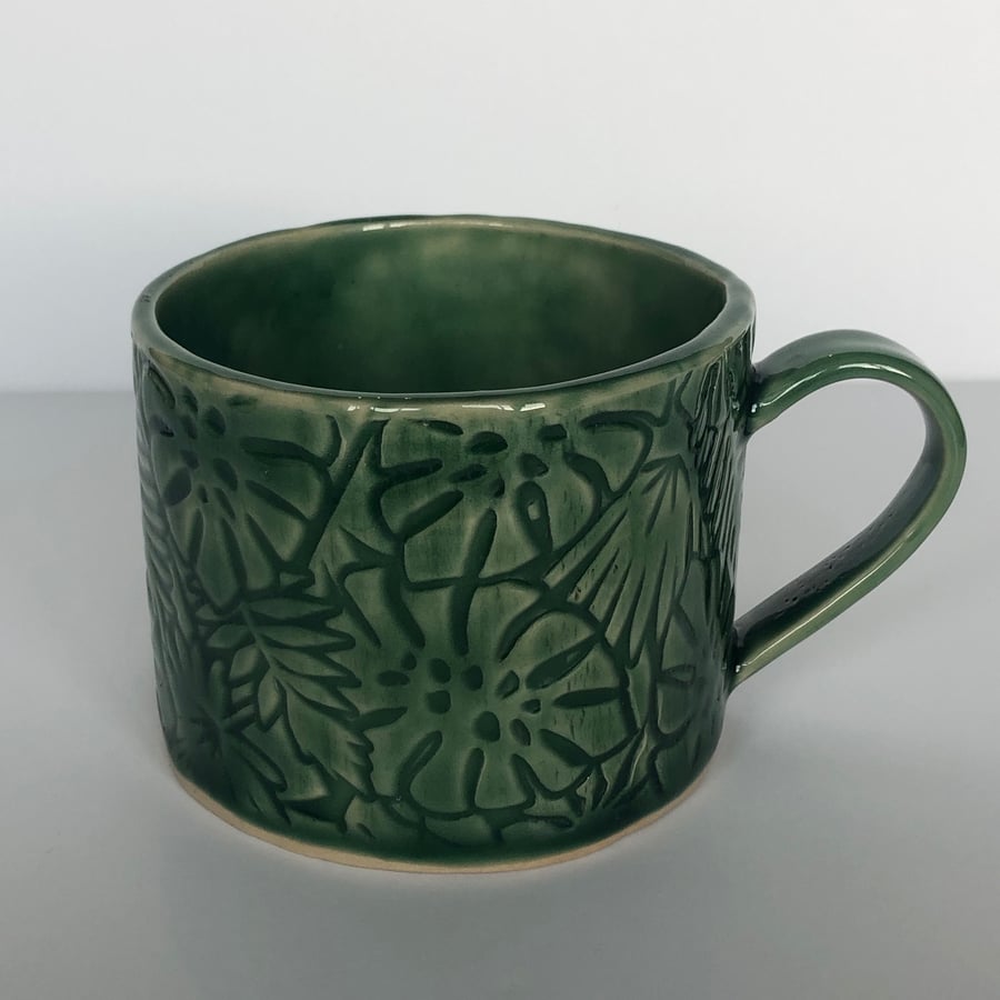Monstera Leaf Mug, Large Green Ceramic - Made to Order