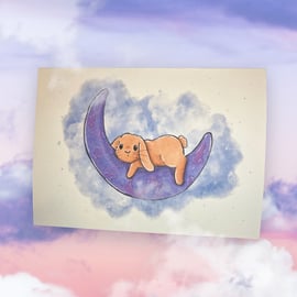 ‘Lunar dreams’ rabbit art greetings card