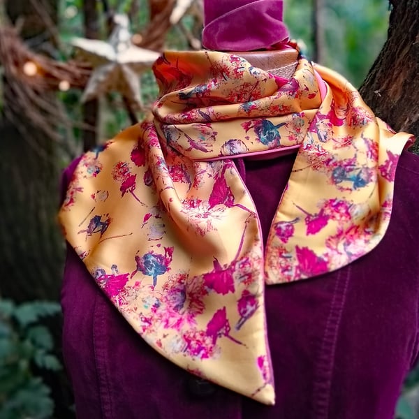 Golden yellow, floral design scarf