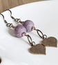 Lilac and bronze boho leaf earrings with lampwork beads - Image 3