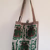 Folded tote bag: African fabric green and brown