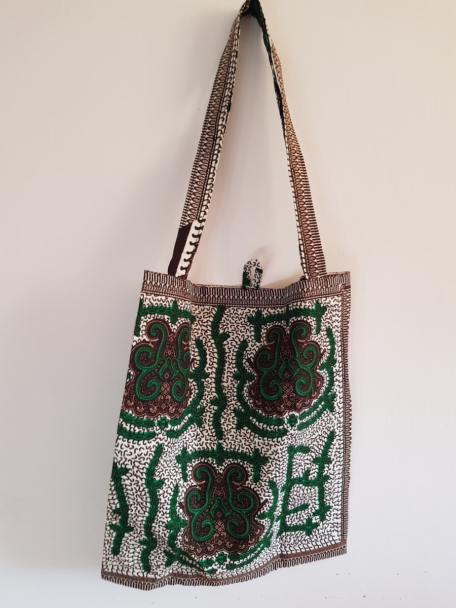  Tote bag: African fabric green and brown