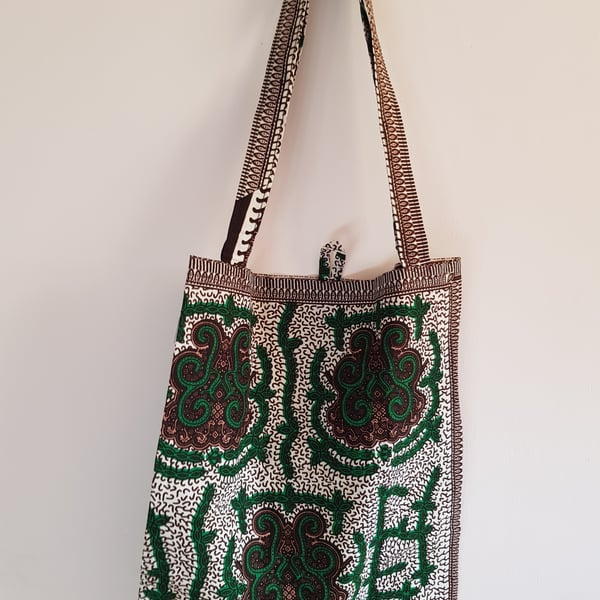  Tote bag: African fabric green and brown