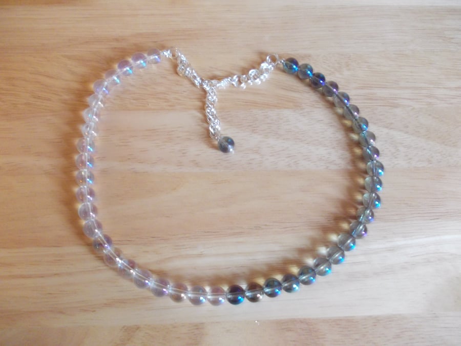 Rainbow and blue coated quartz necklace