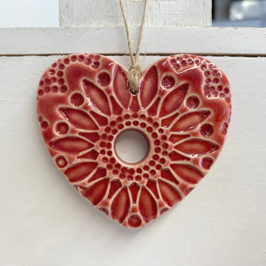 Small Pottery heart decoration red