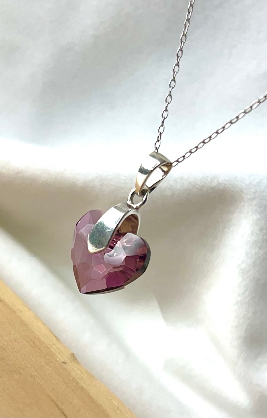 Sterling Silver Necklace Amethyst Crystal Heart Pendant