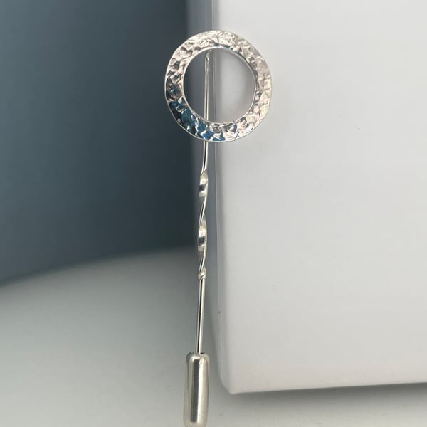 Sterling Silver Hammered-Sparkly Circle Tie & Lapel Stick Pin-Brooch 