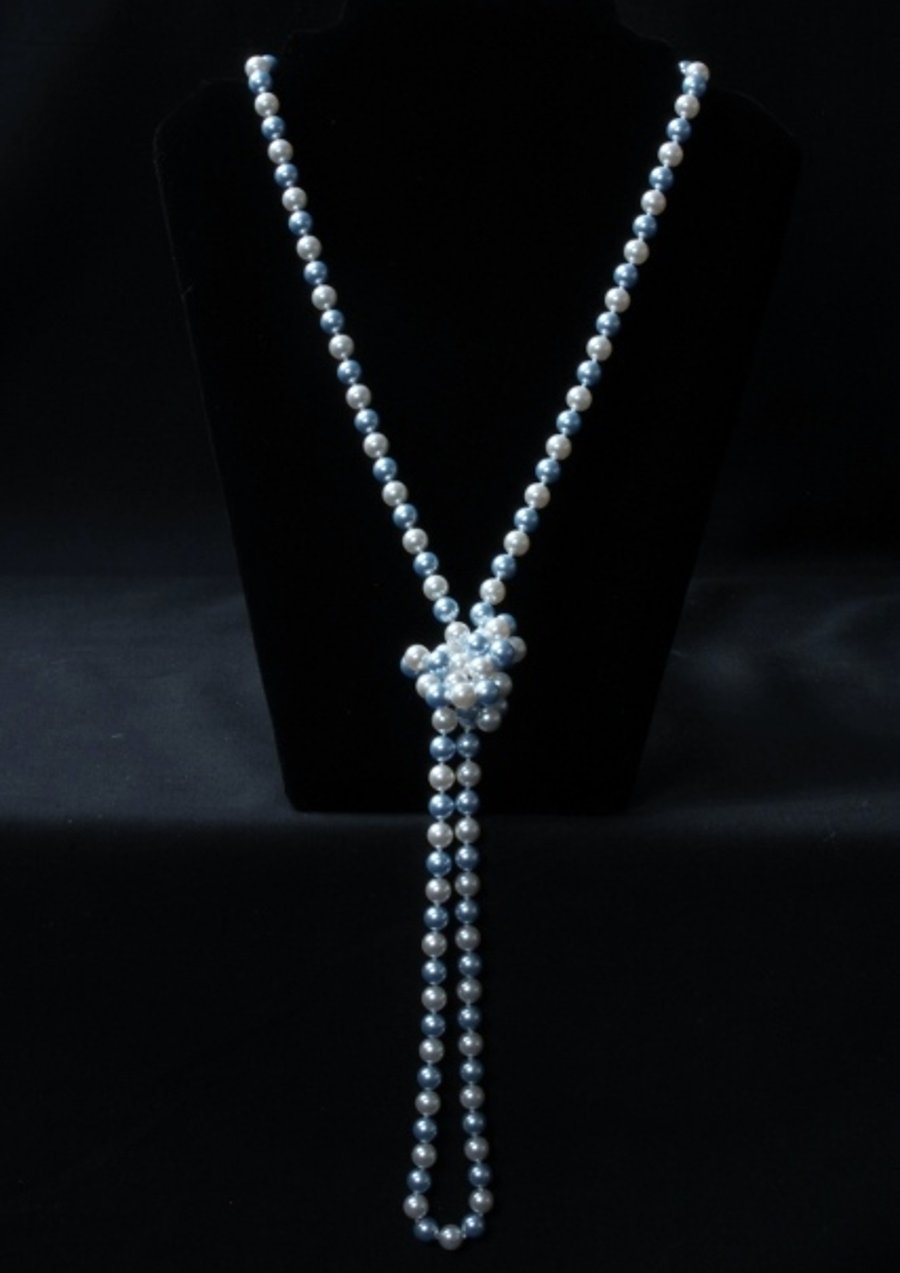 Long Pearly Blue and White Necklace