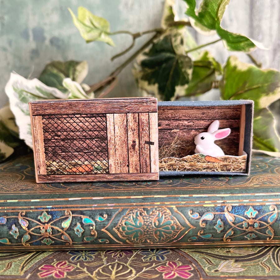 Gift for rabbit lover, tiny rabbit, bunny gift, matchbox art, keepsake gift