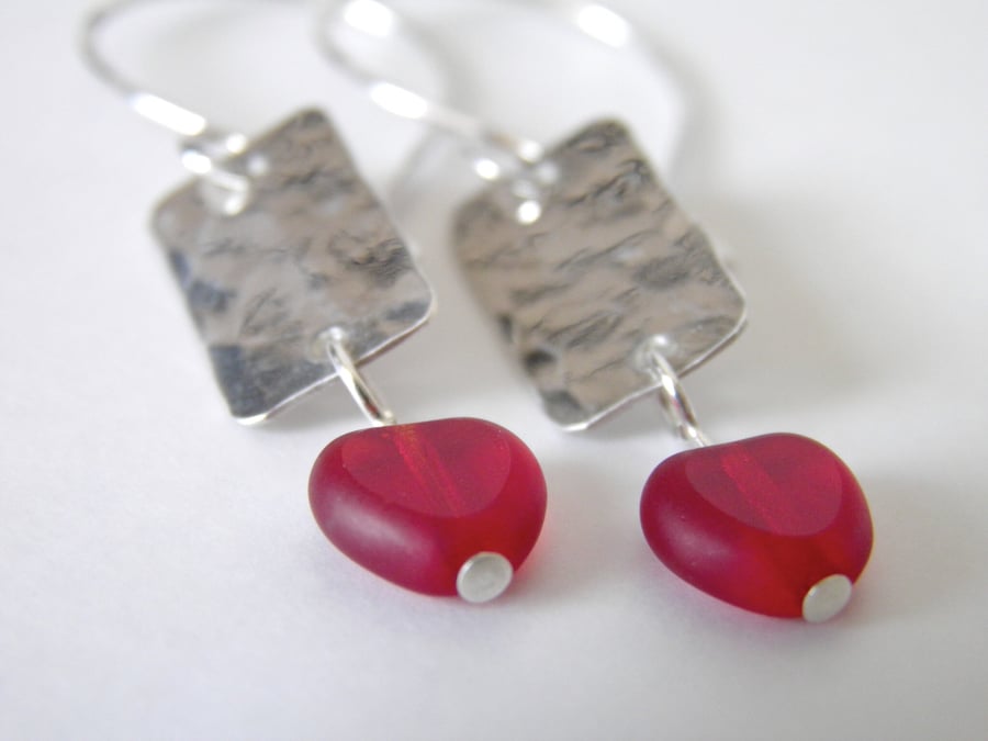 Sterling Silver Red Heart Earrings