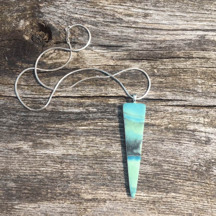 Turquoise glass pendant,18 inch sterling silver box snake chain