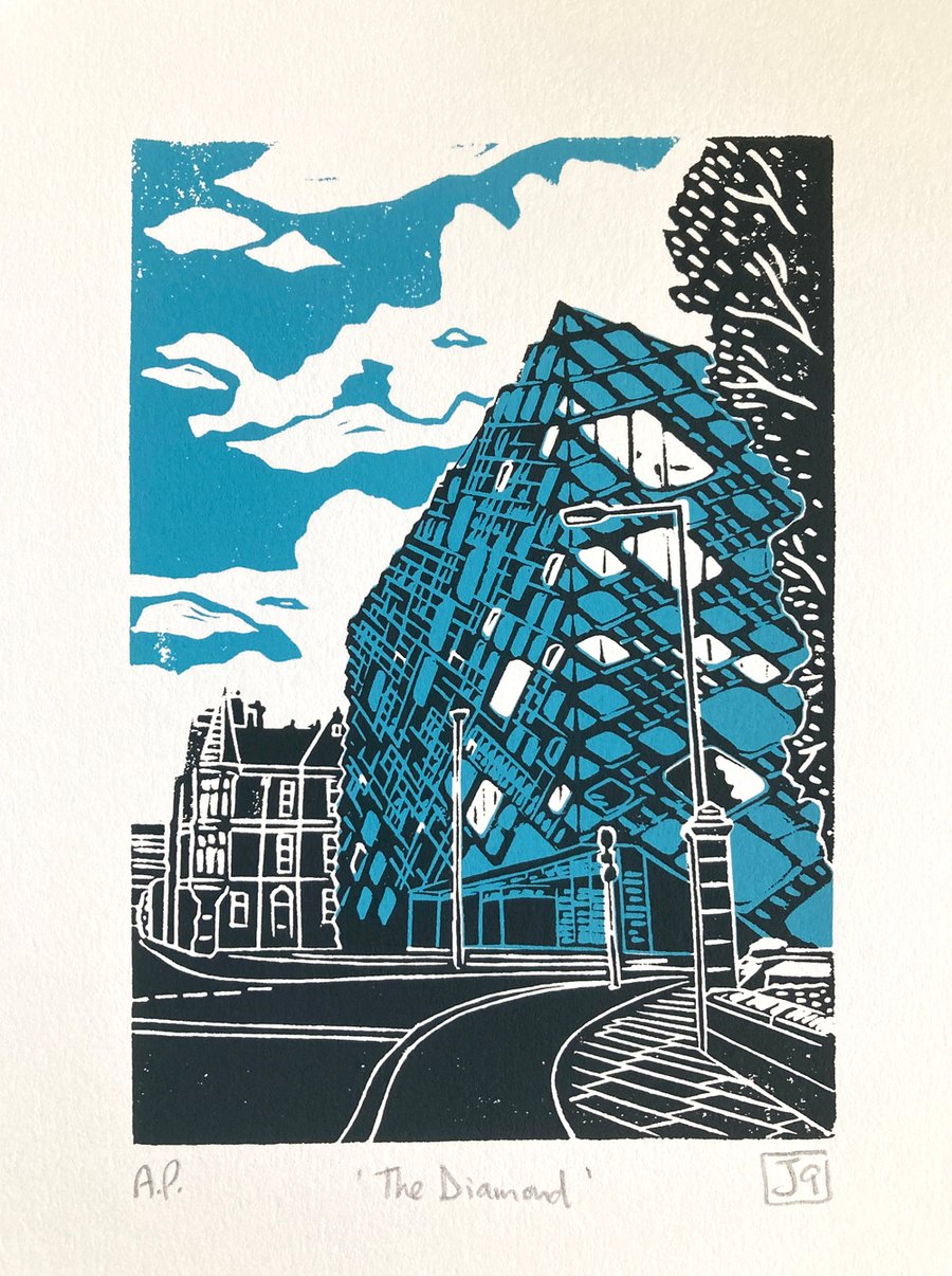 The Diamond A4 2-colour linocut print