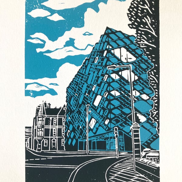 The Diamond A4 2-colour linocut print