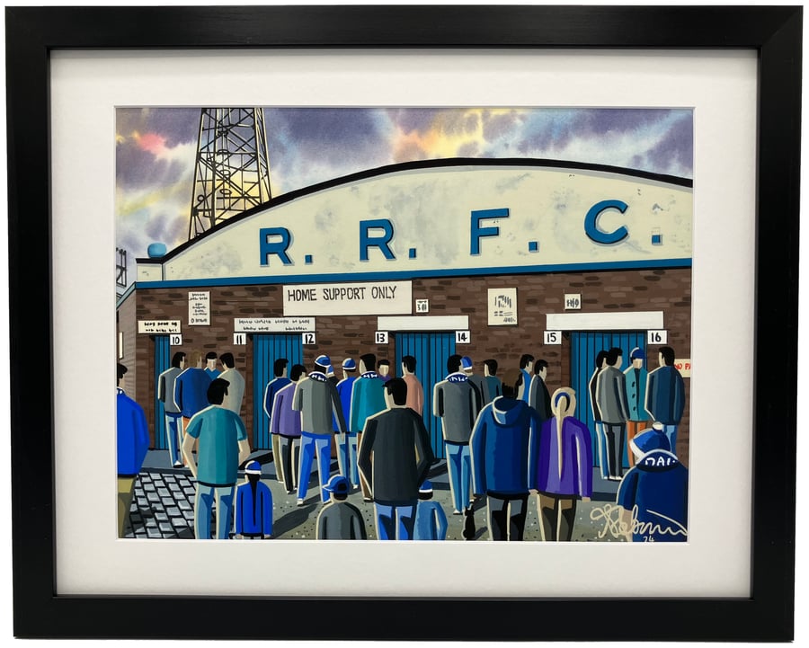 Raith Rovers, Retro Starks Park Football Stadium Art Print. 14" x 11" Frame Size