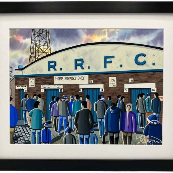 Raith Rovers, Retro Starks Park Football Stadium Art Print. 14" x 11" Frame Size
