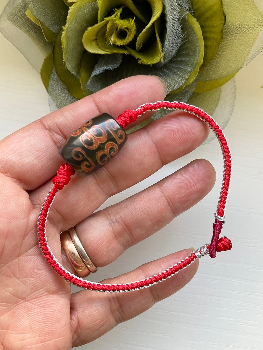 Handmade Natural Tibet Dzi Agate Men's Bracelet 20cm Feng Shui Boho jewellery