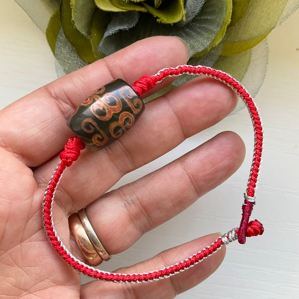 Handmade Natural Tibet Dzi Agate Men's Bracelet 20cm Feng Shui Boho jewellery