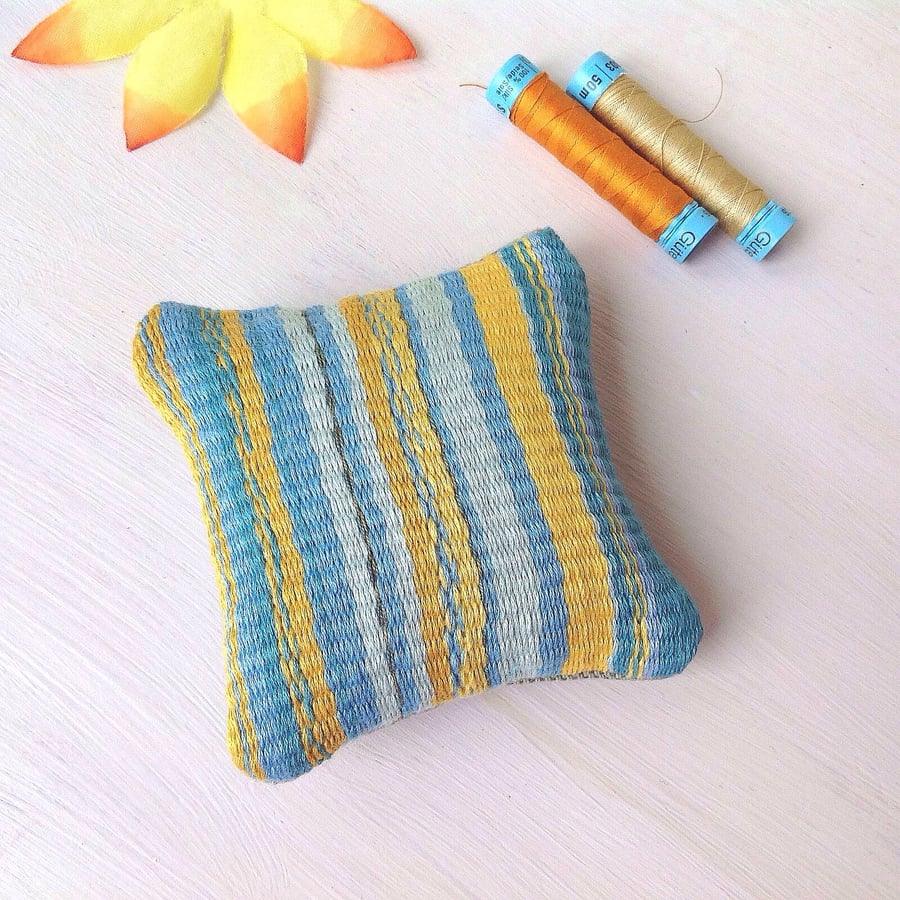 Gold And Blue Hand Woven Lavender Cushion