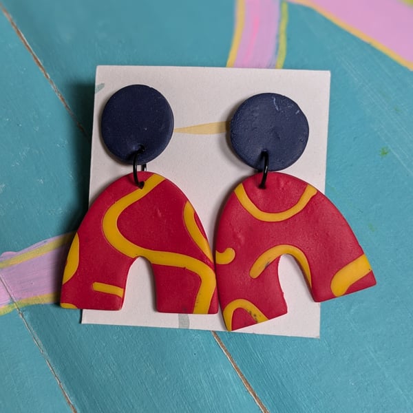 Big bold red and yellow polymer clay earrings 