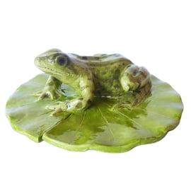 Frog on Lilypad Ceramic Sculpture - Handmade