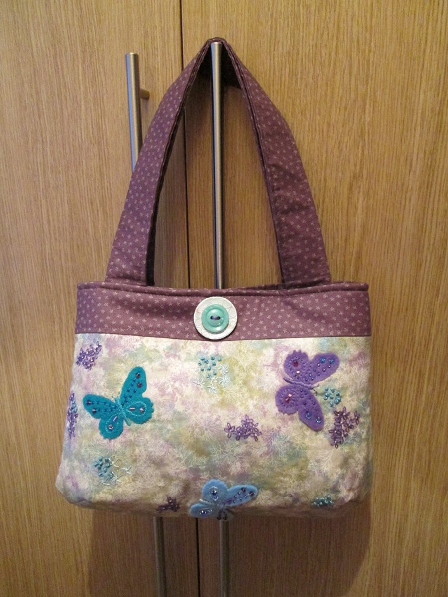 Blue & Purple Beaded Butterfly Handbag