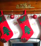  Christmas Stocking Lined with applique Holly and Trees