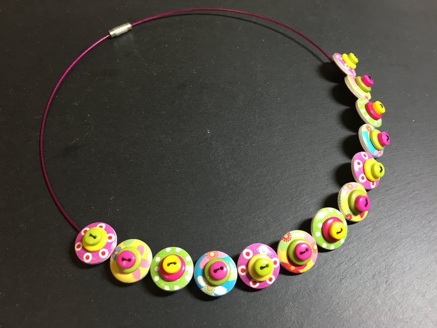 Button Necklace Spotted Wooden Choker  Easter Sunday