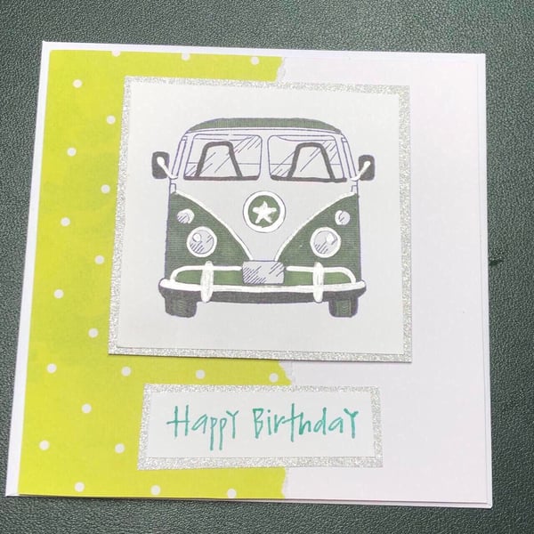 Lime camper van birthday card