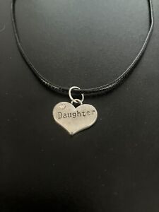 daughter heart charm pendant on a 18" leather cord necklace