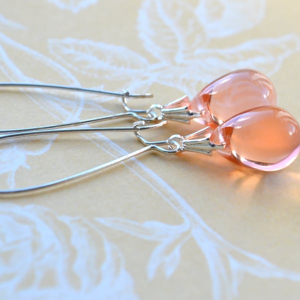 Peach earrings, teardrop bead earrings, czech glass, bridesmaid jewellery