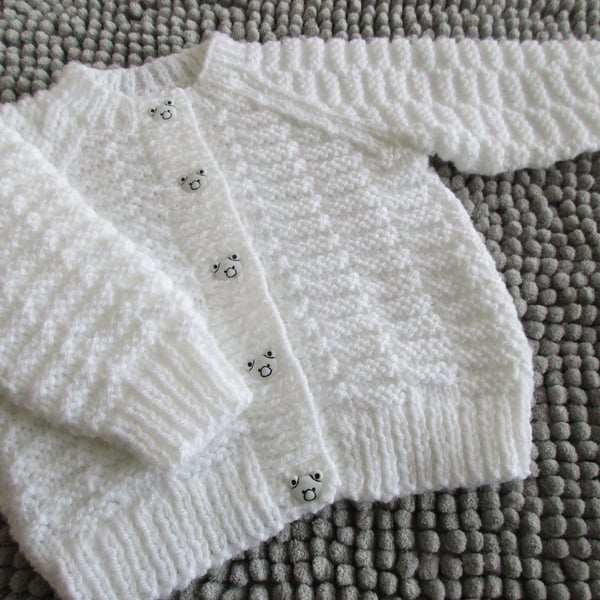 16" Patterned Round Neck Baby Cardigan (White)