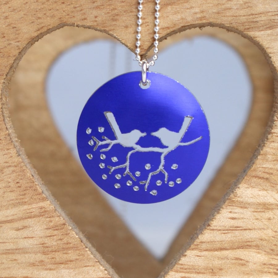 Lovebirds nature tag necklace purple