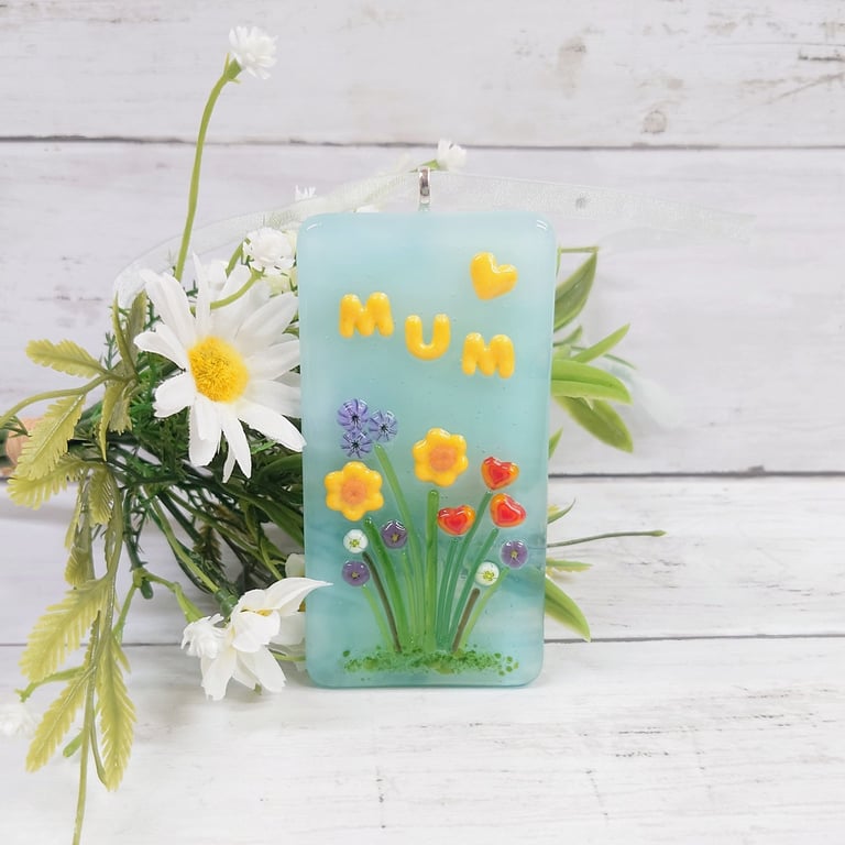Fused Glass Floral Suncatcher for Mum, Mother's Day or Birthday Gift for Mum