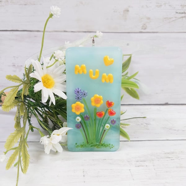 Fused Glass Floral Suncatcher for Mum, Mother's Day or Birthday Gift for Mum