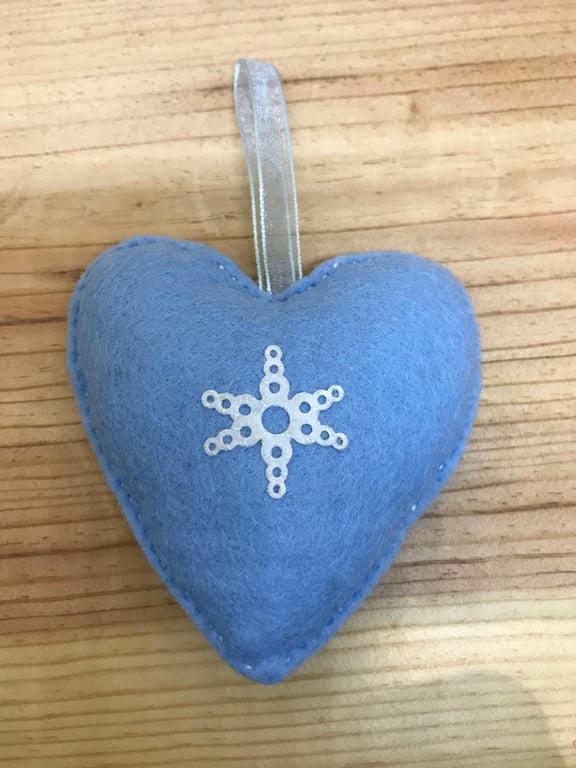 Blue Felt Snowflake Heart. (181)