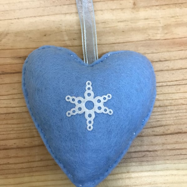 Blue Felt Snowflake Heart. (181)