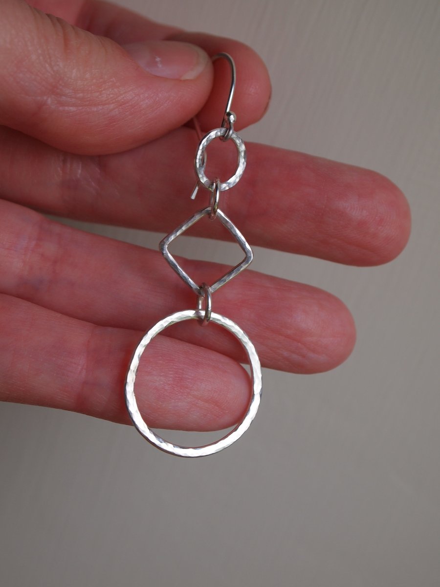 Sterling Silver Dangly hoop diamond earrings