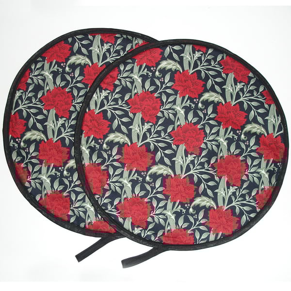 Aga Hob Lid Mats William Morris Hammersmith Chef Pads Covers Pair Red Black