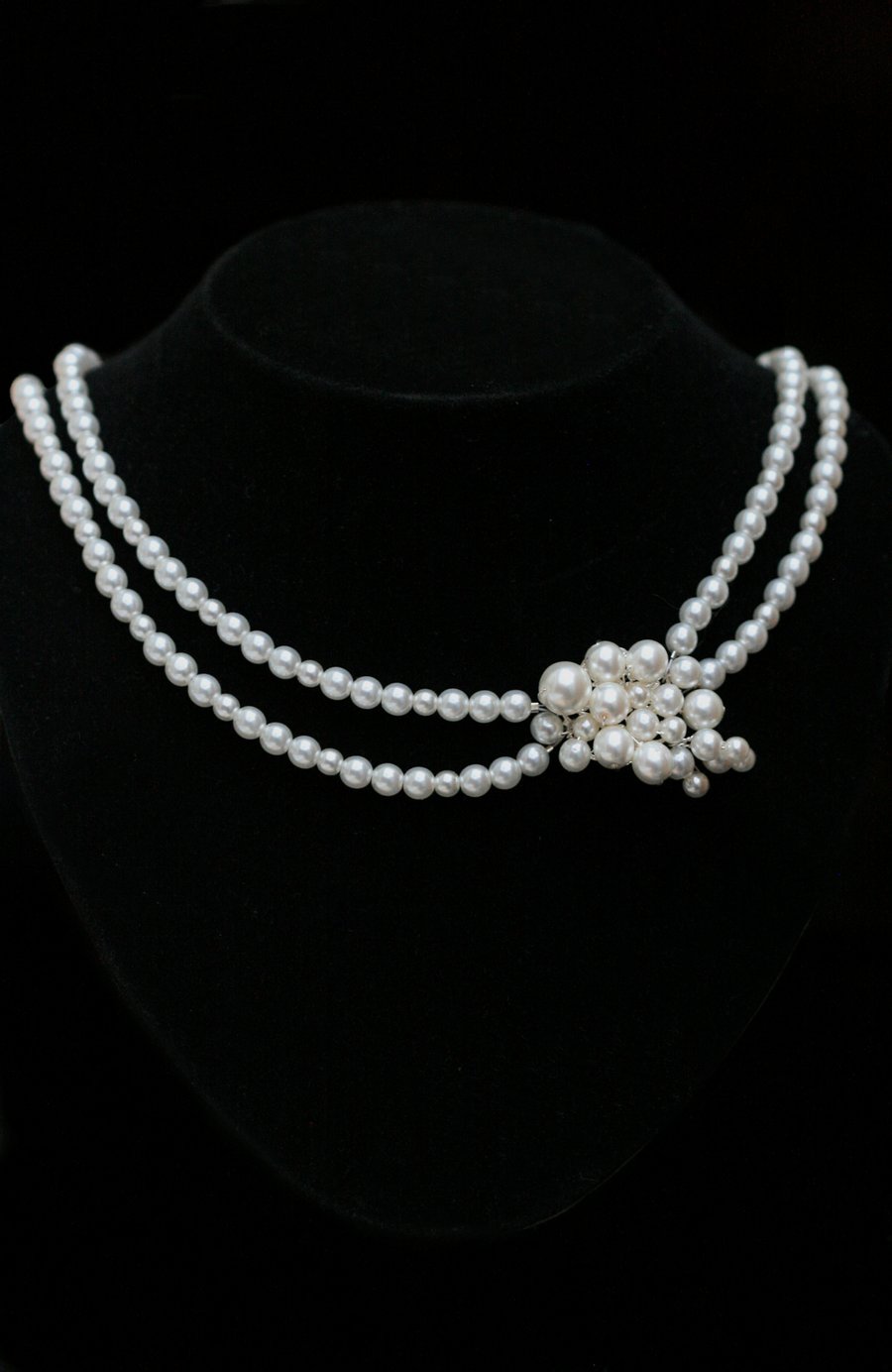 Vintage Style Silver Bridal Asymmetric Pearl Necklace, Ivory, White or Cream