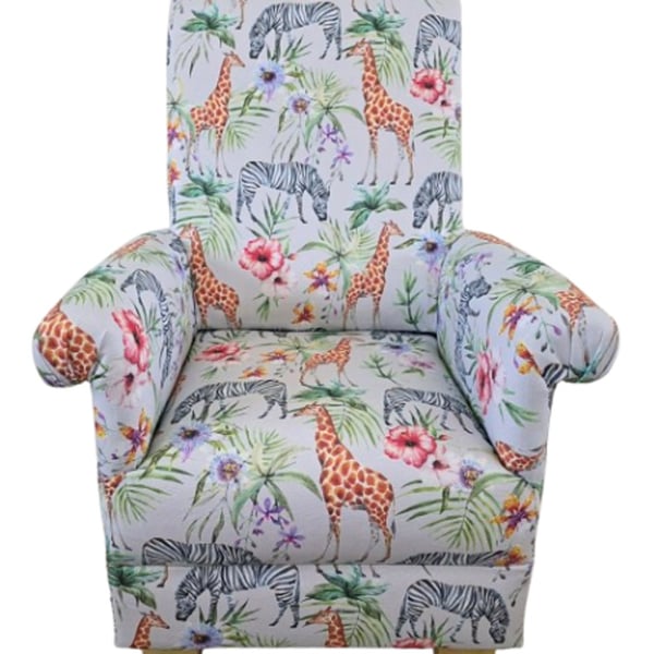 Children's Armchair Kids Chair Serengeti Animals Fabric Boys Girls Dove Grey