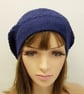 Dark blue knitted alpaca baggy beanie, elegant tam, handmade beret - Image 2
