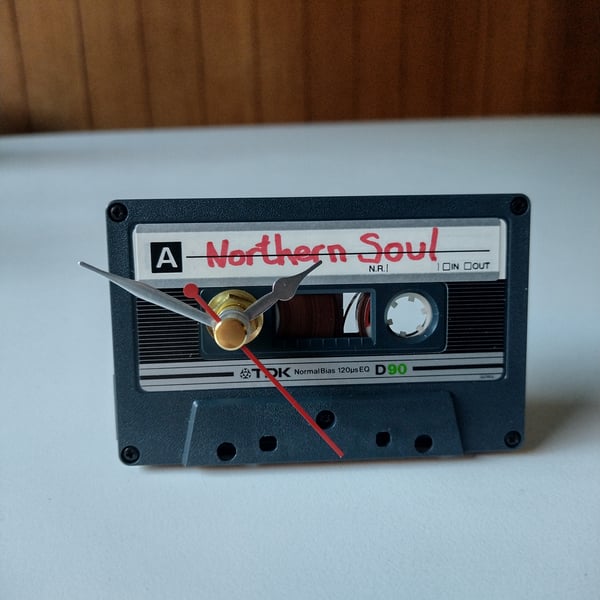 Desk Clock upcycled from Vintage Cassette Tape, Northern Soul Music Gift