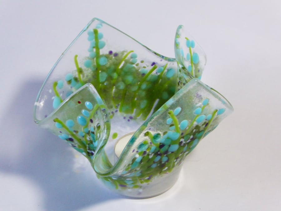 Turquoise Fused Glass Tealight Holder