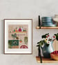 The Kitchen with Green Tiles Illustration Art Print