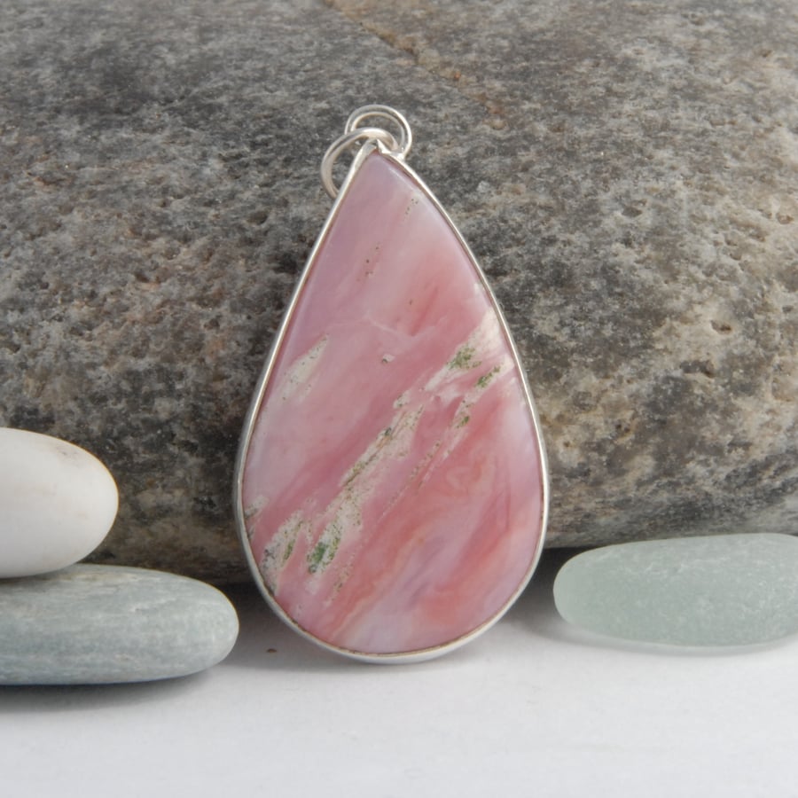 Sterling silver and pink opal drop shape pendant