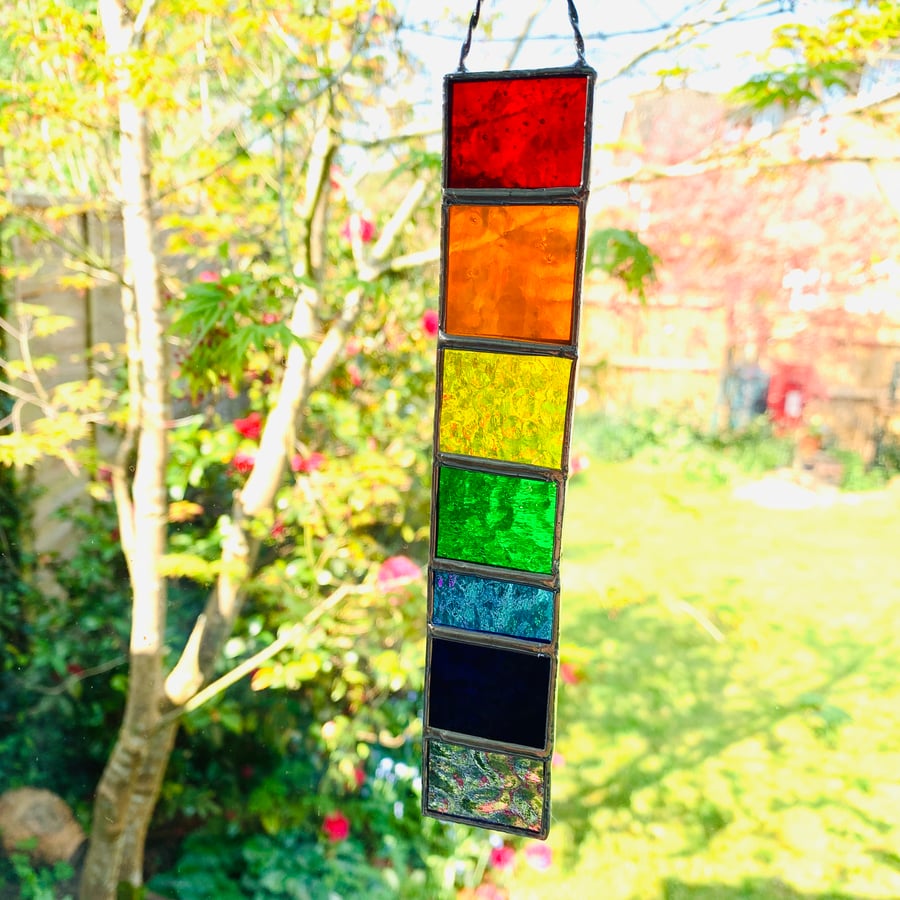 Stained Glass Rainbow Strip Garden Hanger Small - Handmade Hanging Decoration 