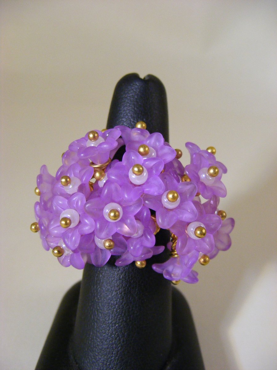 Purple Adjustable Flower Ring.